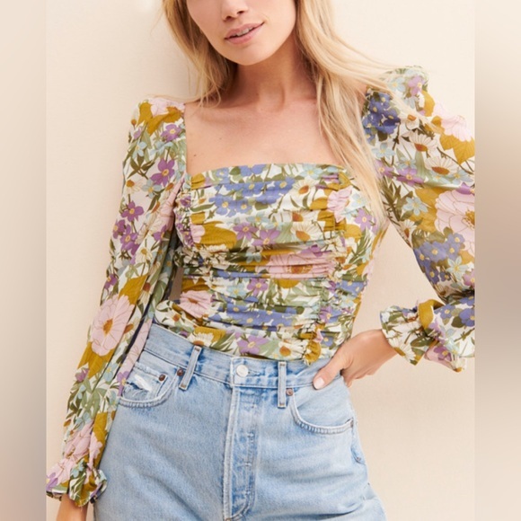 ASTR The Label Tonina Ruched‎ Floral Crop Top - XS - Picture 1 of 13